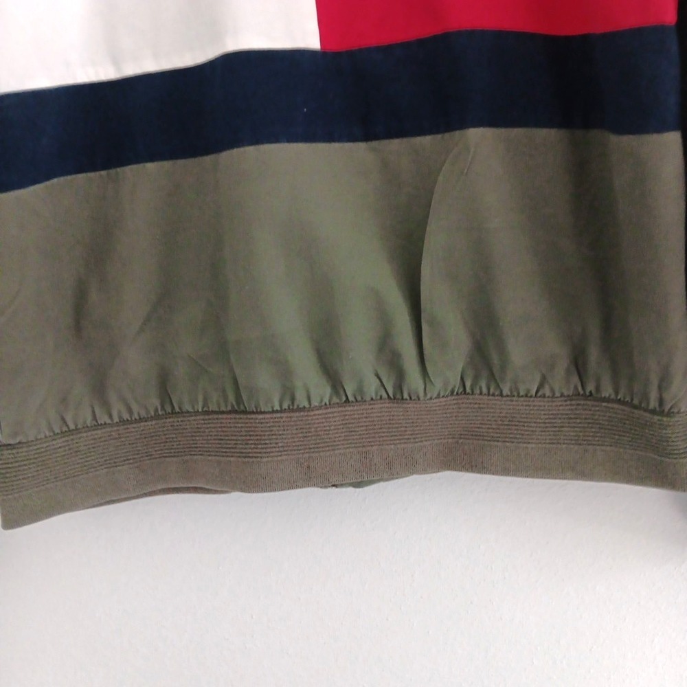 Tommy Hilfiger Canvas Bomber Jacket Womens Medium Green Khaki FLAG Back Retro - Picture 3 of 12